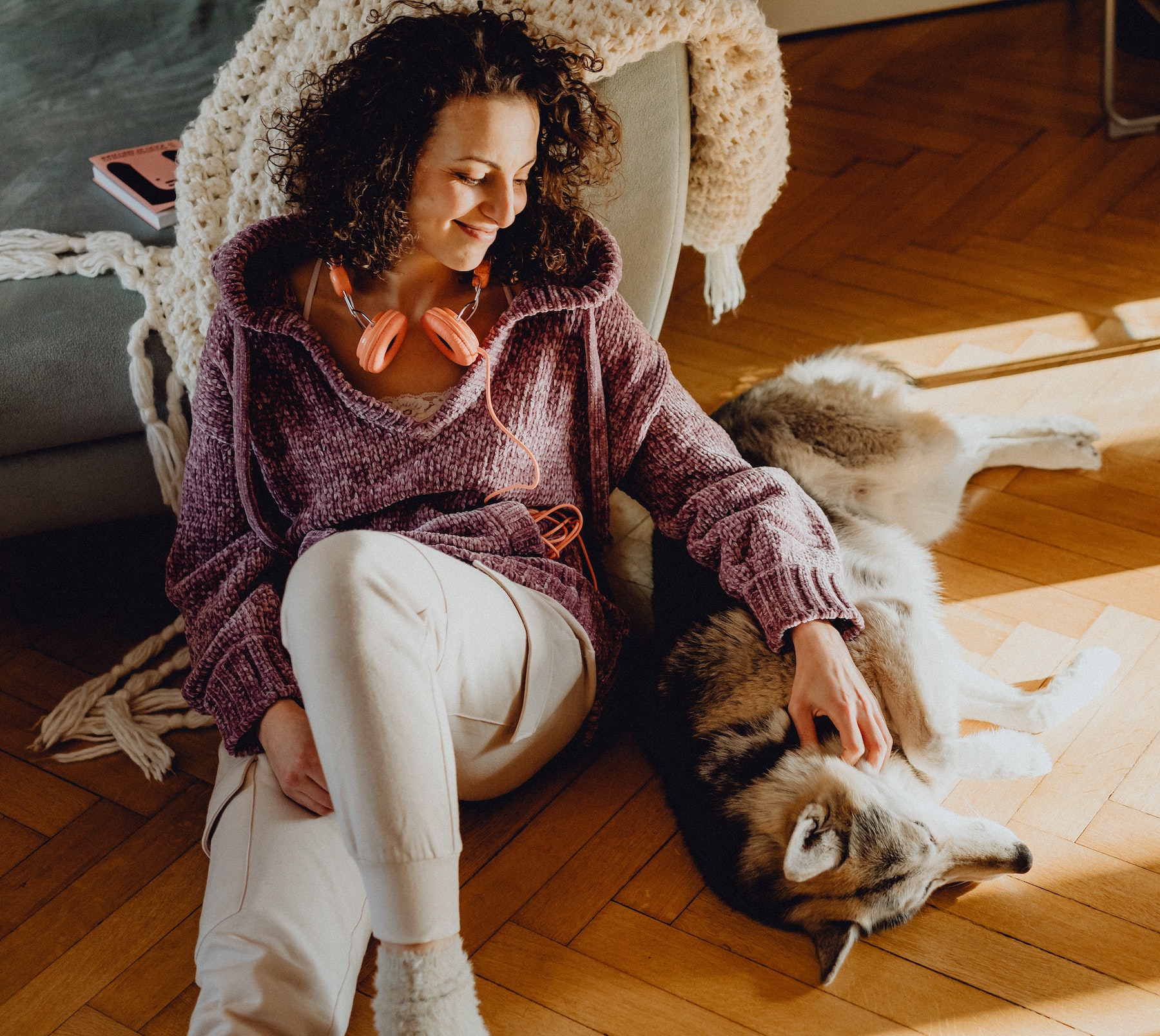 woman with very happy dog